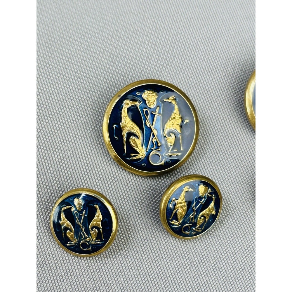 Vintage Greyhound Livery Hunting Dog Blazer Blue & Gold Metal Buttons Set Of